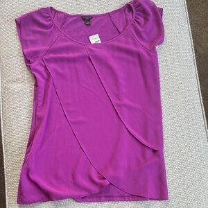 Ann Taylor Draped Cap-Sleeve Shell Top - Bright Magenta